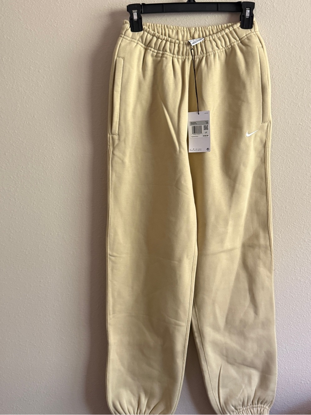 Nike Cream Fleece Joggers with White Swoosh